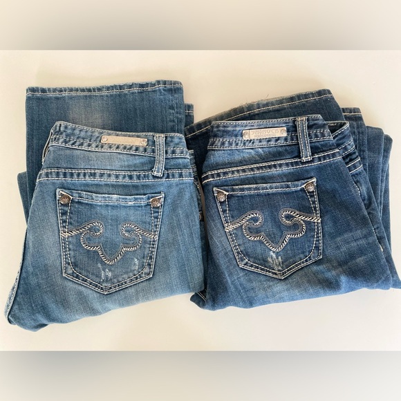 2 pair REROCK express denim jeans designer thick stitching bootcut 6R light dark - Picture 7 of 7